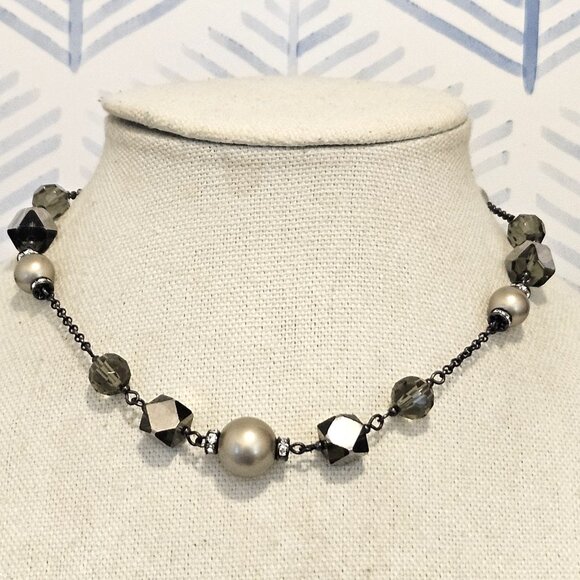 Carolee Gunmetal, Glass & Faux Pearl Beaded 18" Necklace - Picture 1 of 5